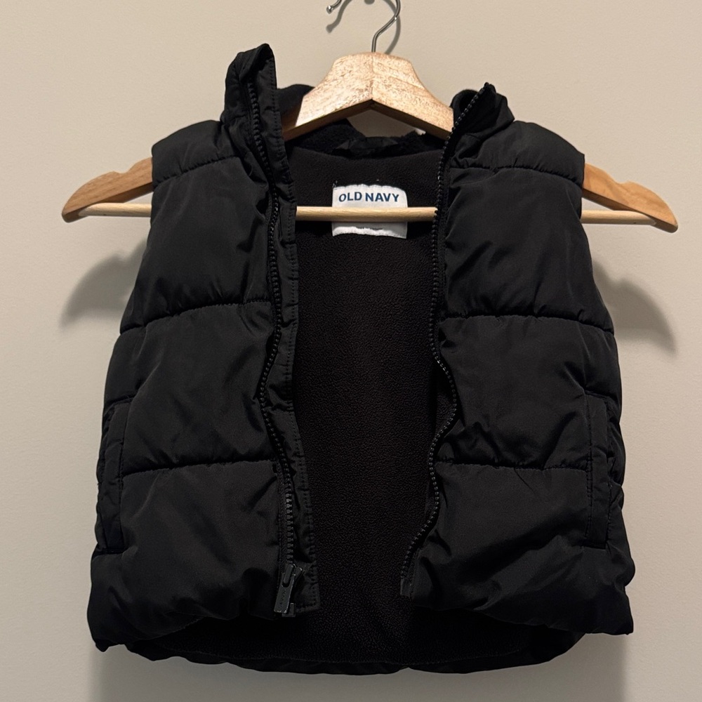 Old Navy Black Quilted Puffer Vest with Hooded Collar